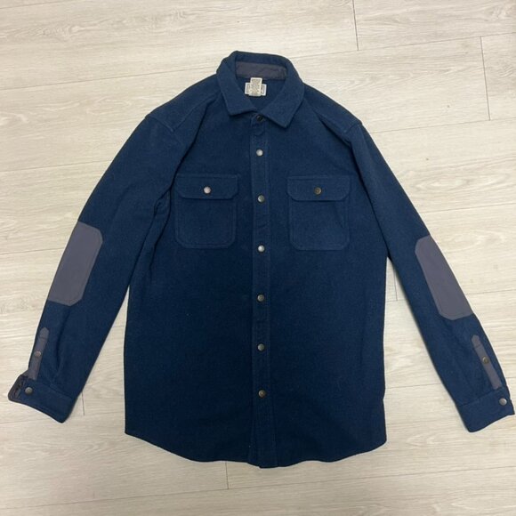 ll bean Shacket Men’s Medium Tall Elbow Patched Blue Snap Button - Picture 1 of 8